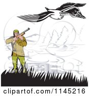 Poster, Art Print Of Retro Hunter Aiming At A Goose