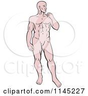 Clipart Of A Human Anatomy Man Looking To The Side Royalty Free Vector Illustration by patrimonio