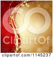 Clipart Of A Red And Gold Christmas Bokeh Background With Snowflakes And Garlands Royalty Free Vector Illustration