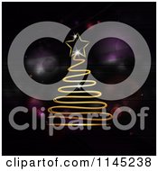 Poster, Art Print Of Gold Neon Scribble Christmas Tree Over Purple Flares