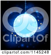 Clipart Of A Glowing Blue Christmas Bauble With Golden Stars And Flares Royalty Free Vector Illustration