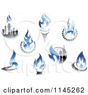 Clipart Of Gas And Oil Industry Logos With Blue Flames Royalty Free Vector Illustration