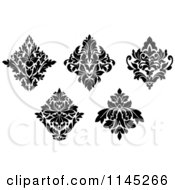 Clipart Of Black And White Damask Design Elements 2 Royalty Free Vector Illustration
