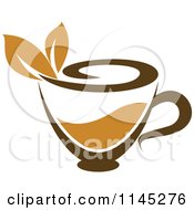 Clipart Of A Cup Of Brown Tea With A Leaf 3 Royalty Free Vector Illustration