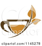 Clipart Of A Cup Of Brown Tea With A Leaf 2 Royalty Free Vector Illustration