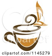 Clipart Of A Cup Of Brown Tea With A Leaf 1 Royalty Free Vector Illustration