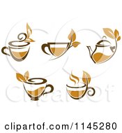 Clipart Of Cups Of Brown Tea With Leaves Royalty Free Vector Illustration