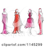 Poster, Art Print Of Fashion Models In Pink And Red Dresses
