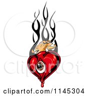 Poster, Art Print Of Red Eye Heart With Orange And Tribal Flames