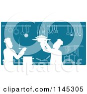 Poster, Art Print Of Teal And White Silhouetted Chefs Working In A Kitchen
