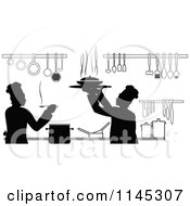 Poster, Art Print Of Black And White Silhouetted Chefs Working In A Kitchen