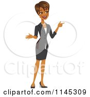Cartoon Of A Happy Black Or Indian Businesswoman Pointing Royalty Free Vector Clipart by Amanda Kate #COLLC1145309-0177