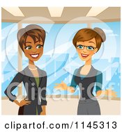 Cartoon Of Happy Businesswomen Talking In An Office Royalty Free Vector Clipart