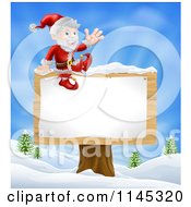 Poster, Art Print Of Santa Waving And Sitting On A Winter Sign Post