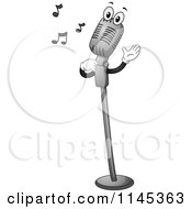 Cartoon Of A Retro Microphone Mascot Singing Royalty Free Vector Clipart by BNP Design Studio