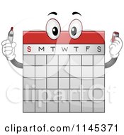 Cartoon Of A Calendar Mascot Holding A Marker Royalty Free Vector Clipart