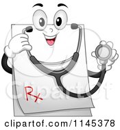 Cartoon Of A Happy Prescription Mascot With A Stethoscope Royalty Free Vector Clipart