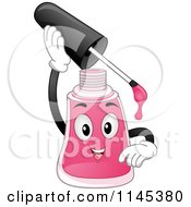 Cartoon Of A Pink Nail Polish Mascot Holding A Brush Royalty Free Vector Clipart by BNP Design Studio