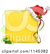 Yellow Christmas Sign With Holly And A Santa Hat With Poinsettia