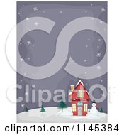 Snowman By A Christmas House With Night Copyspace