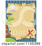 Cartoon Of A Parchment Pirate Map Over Stripes And An Island Royalty Free Vector Clipart