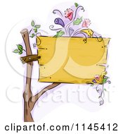Poster, Art Print Of Blank Wooden Sign With Flowers