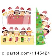 Poster, Art Print Of Happy Christmas Children With Borders