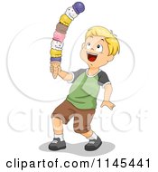 Blond Boy Balancing A Huge Ice Cream Cone