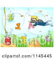 Poster, Art Print Of Scuba Diver Kid With Letters And Numbers