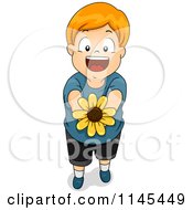 Poster, Art Print Of Happy Red Haired Boy Holding Out A Flower