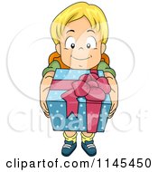 Poster, Art Print Of Blond Boy Holding Up A Gift