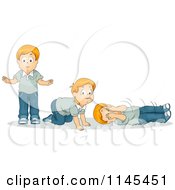Red Haired Boy Doing A Stop Drop And Roll Safety Exercise