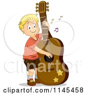 Poster, Art Print Of Blond Boy Playing A Giant Guitar