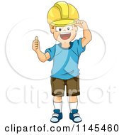 Poster, Art Print Of Construction Boy Wearing A Hard Hat And Holding A Thumb Up