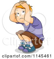 Poster, Art Print Of Scared Boy Crouching And Covering His Head