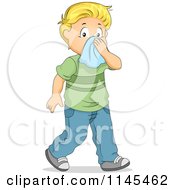 Sick Blond Boy Blowing His Nose