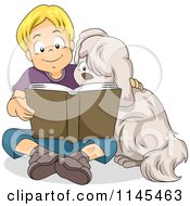 Poster, Art Print Of Blond Boy Reading A Book To His Dog