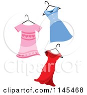 Pink Blue And Red Dresses On A Hanger