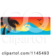 Hawaian Ocean Sunset Website Banner With Palm Trees Gulls And Waves 2