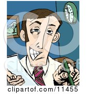 Pushy Salesman Trying To Get Someone To Sign An Agreement Clipart Illustration