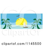 Hawaian Ocean Sunset Website Banner With Palm Trees And A Sailboat 3