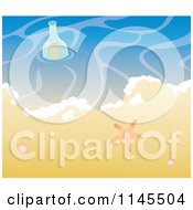 Poster, Art Print Of Message In A Bottle Washing Up By A Starfish On Tropical Beach