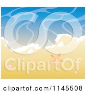 Clipart Of A Starfish On Tropical Beach Sand At The Edge Of The Ocean Surf Royalty Free Vector Illustration