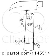 Clipart Of A Black And White Running Cartoon Hammer Mascot Royalty Free Vector Illustration