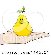 Clipart Of A Hand Holding A Happy Pear In Its Palm Royalty Free Vector Illustration