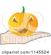 Clipart Of A Hand Holding A Jackolantern In Its Palm Royalty Free Vector Illustration