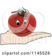 Clipart Of A Hand Holding A Hungry Tomato In Its Palm Royalty Free Vector Illustration