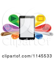 Poster, Art Print Of 3d Tablet And Button Burst Banner
