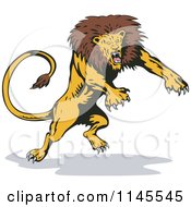 Clipart Of A Retro Attacking Lion 1 Royalty Free Vector Illustration