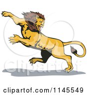 Clipart Of A Retro Attacking Lion 2 Royalty Free Vector Illustration